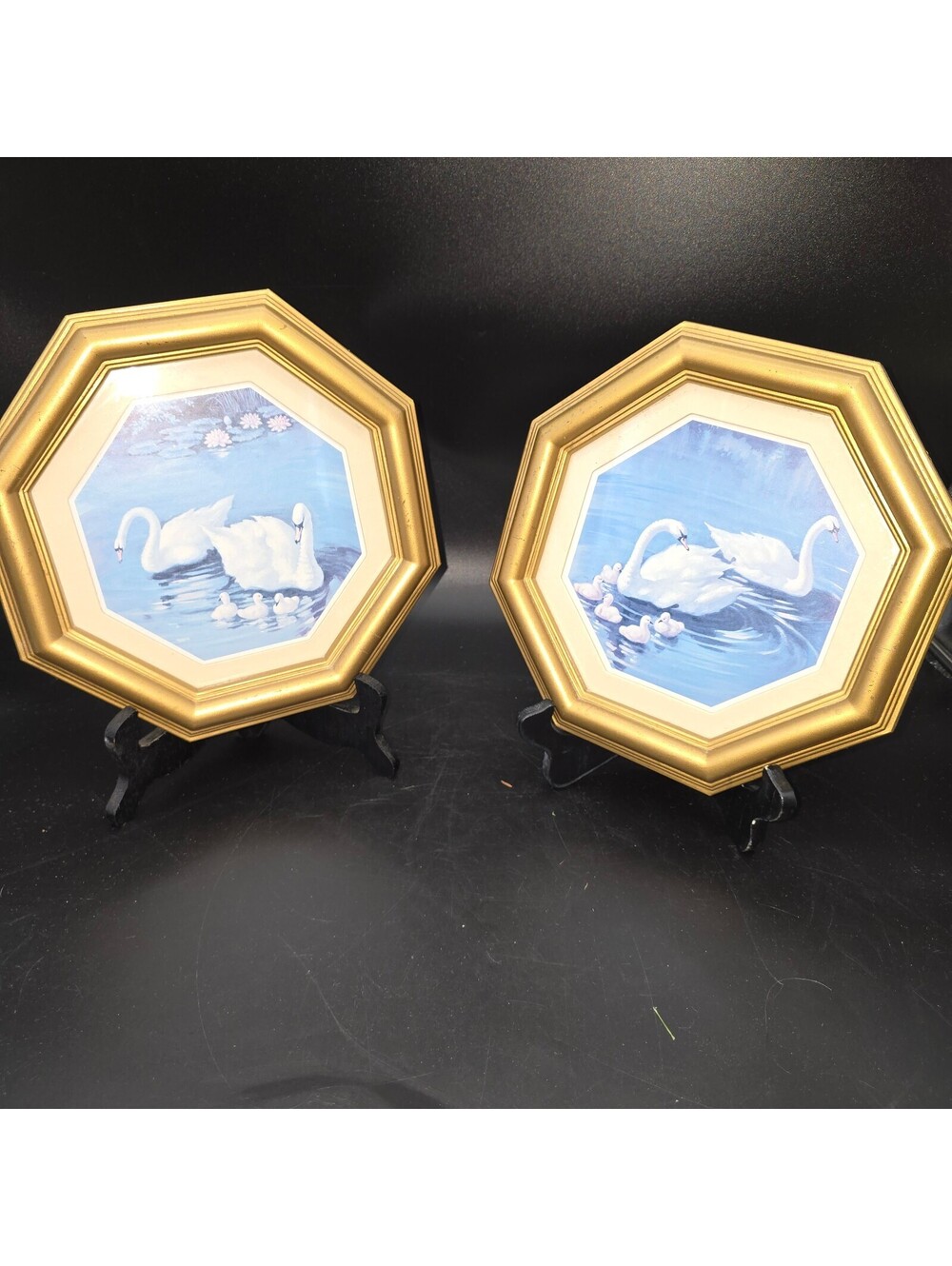 Vintage 1980s Homco Swan Family Framed Art Prints Set of 2 – Octagon Gold Frames